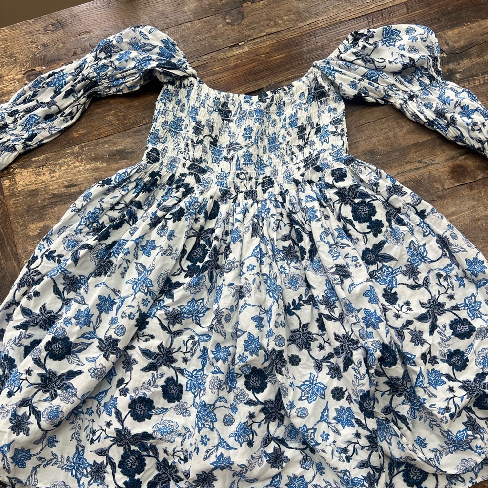 Misa Los Angeles White Dress with Blue Floral Print